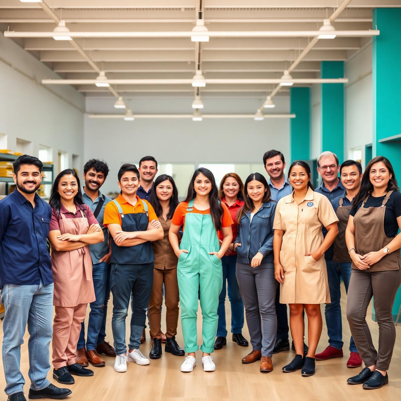 Diversos profissionais de diferentes áreas reunidos, representando oportunidades de trabalho